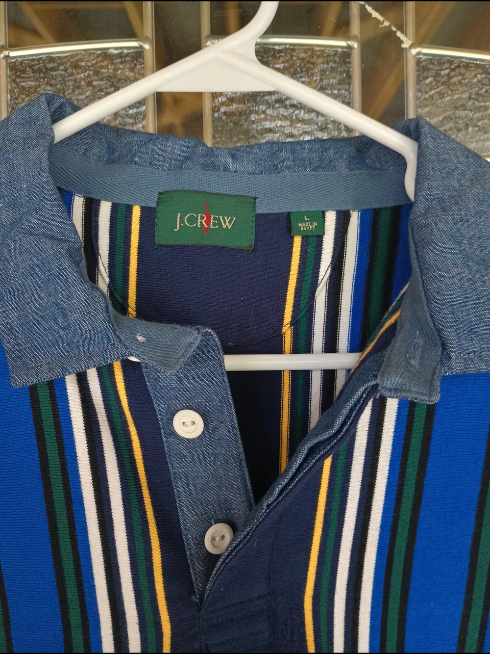 J.Crew Vintage 90s Stripe Rugby Polo w/denim collar L Preppy Retro Streetwear
